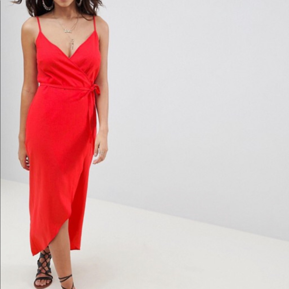 ASOS Cami Wrap Linen Maxi Slip Dress